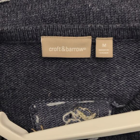 Croft & Barrow Blue Christmas Cardigan Patchwork Full Zip Sweater Snowman - Picture 10 of 11